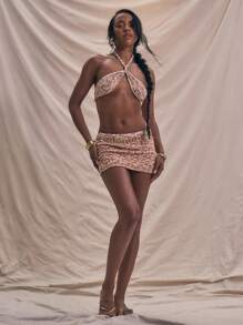 MUSERA Textured Knit Fitted Mini Skirt Summer Cute Vacation Party - Pink - View 2