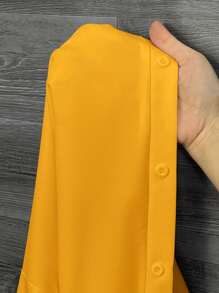 SHEIN CURVE+ Blusa de manga farol talla grande, primavera playa para mujer, vacaciones en la playa, esenciales de playa, graduación, fiesta de té - Amarillo - Ver 8