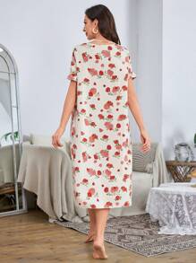 Women's Rose All-Over Print Short Sleeve Sleep Dress - Multicolor - View 2