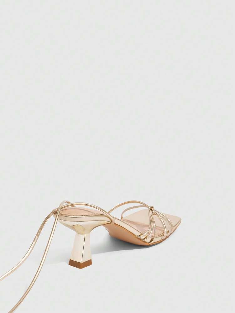 CUCCOO SZL Women's Sexy Gold Slim Strap Tie Up High Heel Sandals For Nightclub And Party For Christmas
