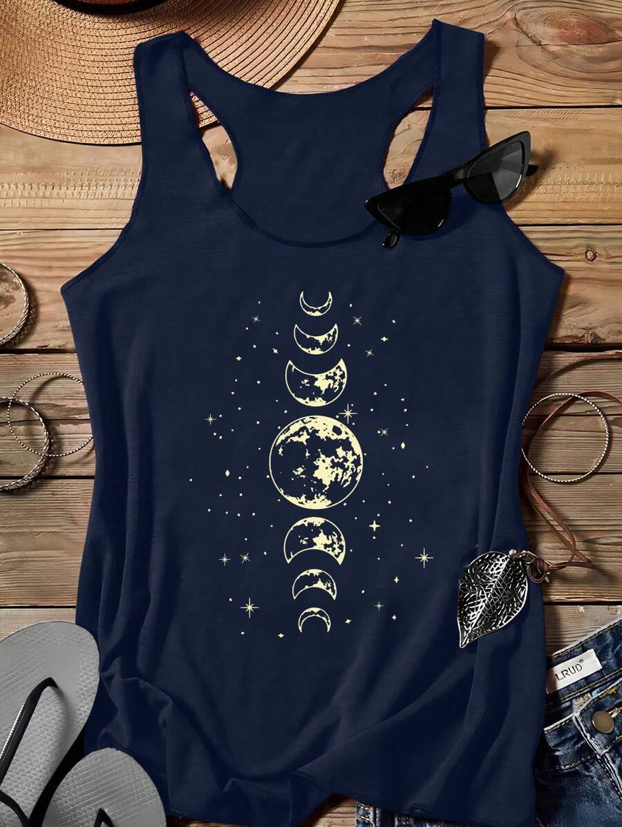 SHEIN LUNE Women's Casual Racerback Tank Top, Suitable For Summer,Summer Top - Navy Blue - View 1