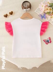 SHEIN 1pc Young Girls Colorful Butterfly Print Puff Shoulder Ruffle Sleeve Crew Neck Soft Knitted Pullover, Fashion & Versatile - Multicolor - View 2