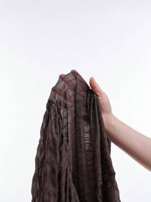 SHEIN WYWH 大码女式卡其色针织纹理网眼前开襟系腰喇叭袖衬衫 - 咖啡棕 - 查看 10