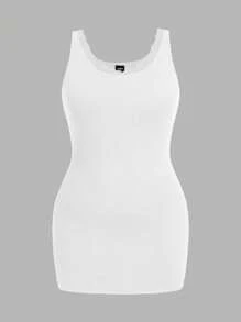SHEIN Essnce Plus Size Women Solid Color Contrast Lace Round Neck Camisole - White - View 7