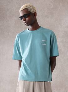 SUMWON 休闲超大国际工作室 T 恤街头时尚都市家居服舒适版型夏季春季宽松短袖 T 恤 - 藍色 - 查看 1