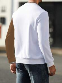 Manfinity Homme Men's Casual Contrast Color Block Round Neck Sweatshirt Men Color Block Top - Khaki - View 2