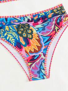 Swim Lushoire 2pcs Beach Summer Outfits For Women, Random Print Camisole Top And High Waist Bikini Bottom Swimwear Set