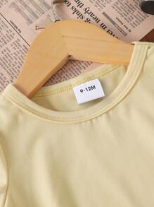 Baby Girl Fashionable Colorful Easter Rabbit & Letter Print Short Sleeve T-Shirt, Summer - Yellow - View 4