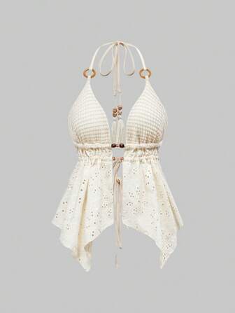 Hippie Y2K Resort Retro Style Wooden Bead Decor Women's Backless Spaghetti Strap Top