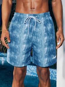 Manfinity VDAYZ Pantaloni scurți de plajă cu imprimeu Tie-Dye pentru bărbați, vacanță ocazională