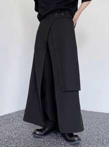 Manfinity EMRG Men's Solid Front Wide Leg Structural Segmentation Casual Pants Men Wide Leg Pants