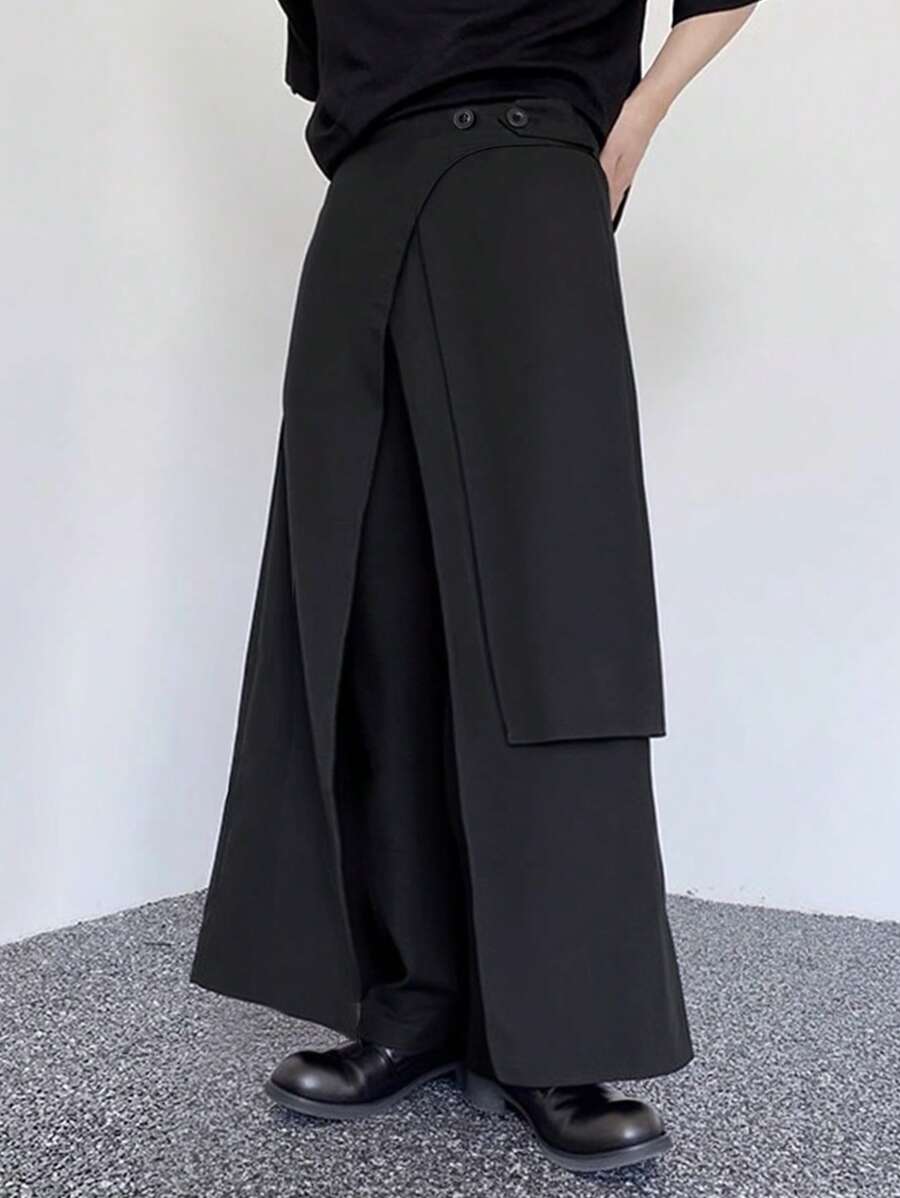 Manfinity EMRG Men's Solid Front Wide Leg Structural Segmentation Casual Pants Men Wide Leg Pants