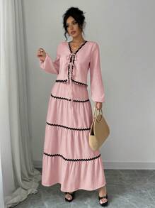 Rafferiza 2 件套：法式优雅灯笼袖纹理荷叶边蝴蝶结衬衫和裙子