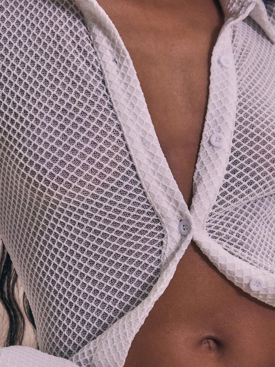Top de manga acampanada de punto de ganchillo ajustado, casual de vacaciones de verano, sexy de primavera y verano