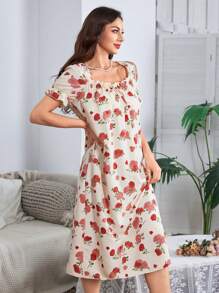 Women's Rose All-Over Print Short Sleeve Sleep Dress - Multicolor - View 3