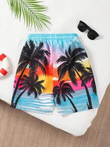 Summer Beach Shorts Fashion New Design. Sunset And Palm Tree Pattern, Vacation Style, Elastic Waistband With Drawstring. Loose Fit. Men Swim Trunks - Multicolor - View 4
