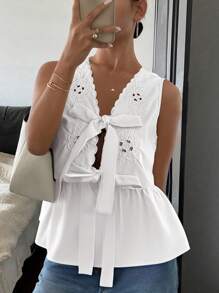 Serisse 女士纯色蝴蝶结前无袖衬衫