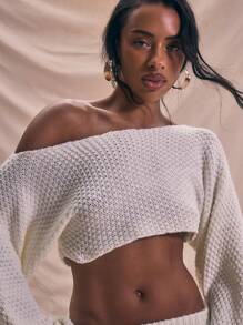 MUSERA Áo len dệt kim tay dài rộng, cổ lệch, chất liệu vải dệt họa tiết, dáng rộng, thích hợp mặc đi biển mùa hè, kiểu dáng mềm mại, phong cách Ibiza, mùa đông, thu, đông, sang trọng, xuân. - Kem - Xem 4