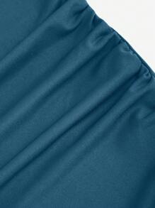 Sweetra 女士方领褶皱无袖连衣裙 酒红色长款女装 - 水鴨藍 - 查看 5