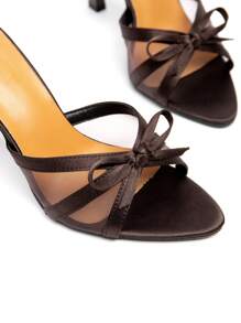 CUCCOO CHICEST New Fashion Versatile Crystal Bow Decoration Strap Stiletto High Heel Sandals For Christmas Elegant Shoes - Brown - View 4