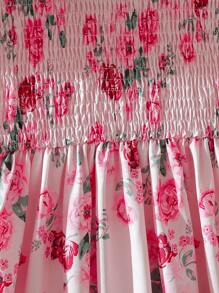 SHEIN Elladie kids 女孩青少年白色蕾丝领短袖花朵印花收腰荷叶边下摆连衣裙 - 彩色 - 查看 6