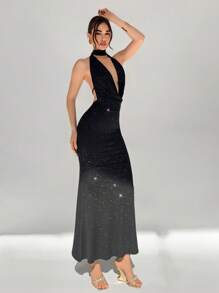 Aloruh Robe longue moulante noire sexy avec fines bretelles et dos nu pour festival de musique et fête