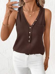 SHEIN Clasi Top smanicato scollo a V da donna, moda minimalista adatto per l'estate, abbigliamento da vacanza, casual da ufficio, stile occidentale carino estivo, abbigliamento bohémien, stile old money, outfit da Pasqua, outfit da rave, festival e concerti
