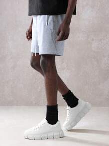 SUMWON Retro Athletic Drop Crotch Basketball Shorts Casual Gym Training Running Summer Workout Shorts With Gothic Letter Print Design Elastic Waistband Streetwear - Grey - View 3