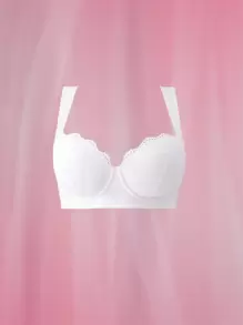 Women's Lace Wedding Lingerie, Soft Comfortable Wide-Strap Padded Adjustable Support Bra With Underwire, 1pc - White - View 3