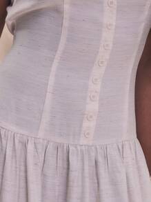 MUSERA Sleeveless Linen Look Button Up Drop Waist Maxi Dress Summer Holiday Sundress