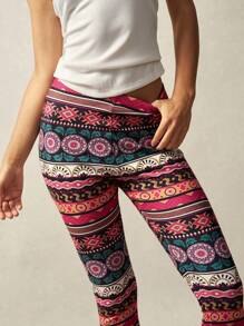 Bohemela Geometric Print Thermal Lined Leggings Autumn Winter BOHO Riga Velvet Halloween Christmas Causl Home - Multicolor - View 3