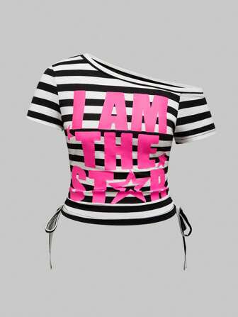 ROMWE Avant Plus Size Y2K Style Colorblock Striped T-Shirt