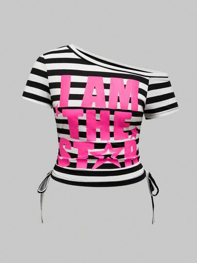 ROMWE Avant Plus Size Y2K Style Colorblock Striped T-Shirt