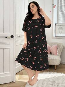 Napfluff CURVE Napfluff CURVE 大码女式樱桃印花圆领短袖睡袍，Moo Moo 睡裙 - 彩色 - 查看 6