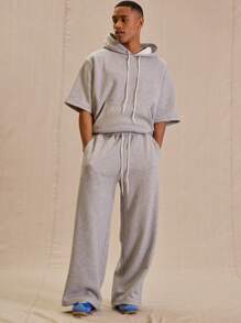 Musero Men Drawstring Waistband Wide Leg Joggers Bottom Only - Grey - View 1