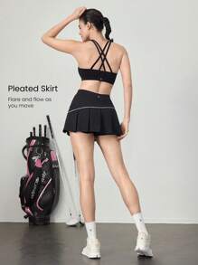 GLOWMODE 凉爽感觉收腹不对称裙子，内置短裤侧袋，防滑握把，网球高尔夫健身房日常休闲 - 黑色 - 查看 3