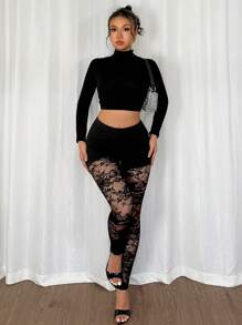 Calvaya Nuevos leggings de mujer de diseño moderno de 2 en 1 con parches de encaje