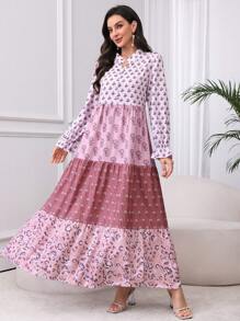 Al Najma Vestido con cuello de pie y mangas abullonadas con estampado - Multicolor - Ver 6