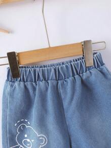 2 件套 男童休闲翻领花纹衬衫 + 牛仔短裤套装