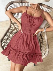 Breezaya 女士纯色腰部抽绳休闲吊带背心连衣裙，非常适合度假 - 中紫紅色 - 查看 6