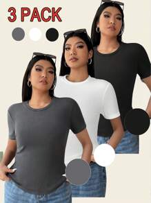 Solflare 3 件/套大码多色圆领短袖 T 恤