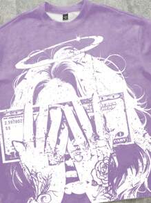 Manfinity EMRG Camiseta casual de manga corta y cuello redondo con estampado de figura para hombre