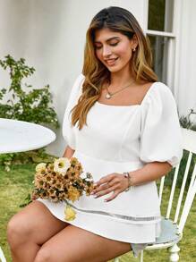 KURAYIA Plus Size Women Lace Patchwork Lantern Sleeve Blouse