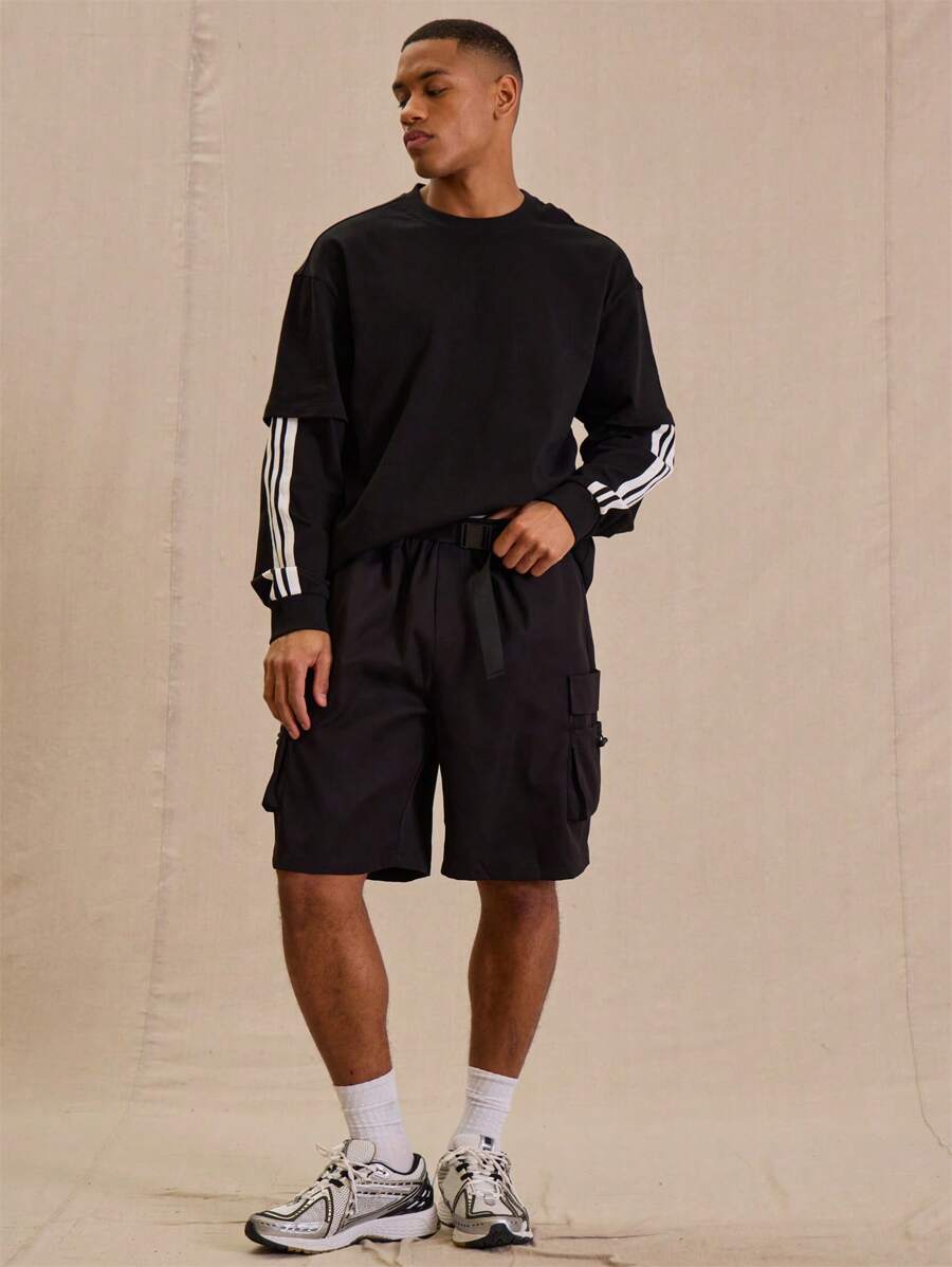 Musero Men Clip Belt Cargo Pocket Shorts Y2k Spring Summer Easter - Black - View 1