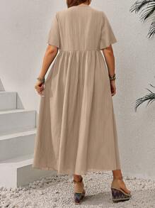 EMERY ROSE Robe décontractée à col en V, manches chauve-souris et plissée pour femmes en surpoids au début du printemps