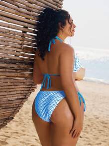 Swim Mod 2 件大码女士性感甜美休闲彩色金属点缀吊带比基尼度假泳装