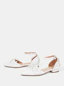 CUCCOO HITCHD Women's Pointed Toe Cute Faux Pearl Flower Decor White Wedding & Party Flat Single Hollow Shoes For Christmas - White - View 10
