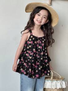 DAZY Sleeveless Young Girls Shirt Blouse, Summer Easter - Black - View 4