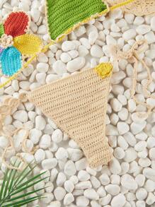 2 件套女士手工钩编花卉拼布泳装沙滩装套装