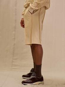 Musero 男士弹力腰带细节运动短裤（仅下装） - 杏色 - 查看 3